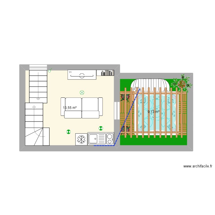 AIRB pousterle. Plan de 2 pièces et 23 m2