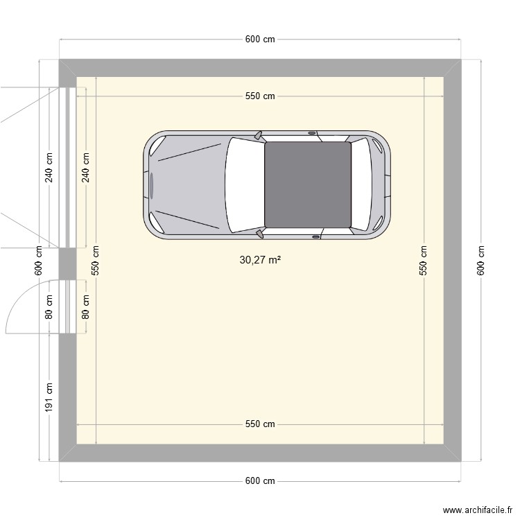 garage 2 voitures. Plan de 1 pièce et 30 m2