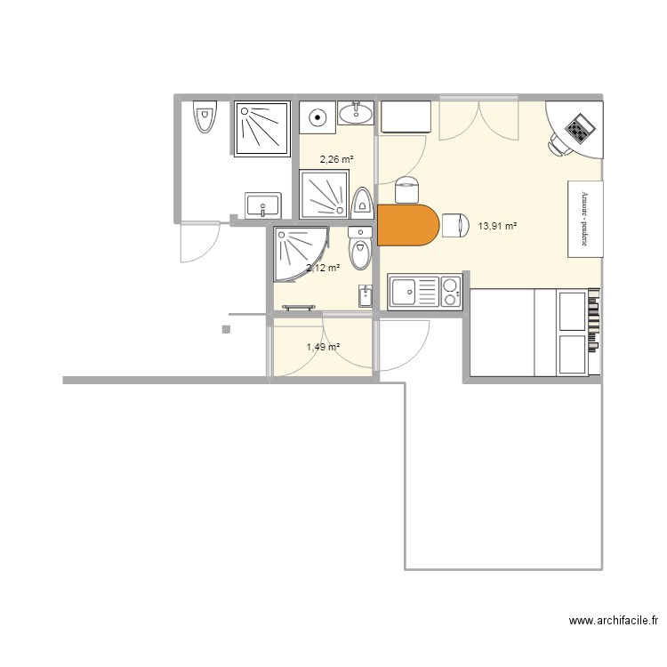 este. Plan de 4 pièces et 20 m2