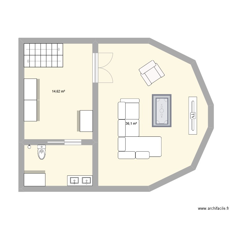 ,ncbwccjssv. Plan de 2 pièces et 51 m2