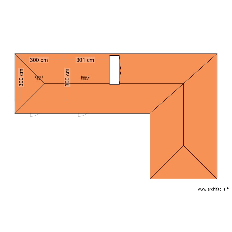 Boxe. Plan de 2 pièces et 18 m2