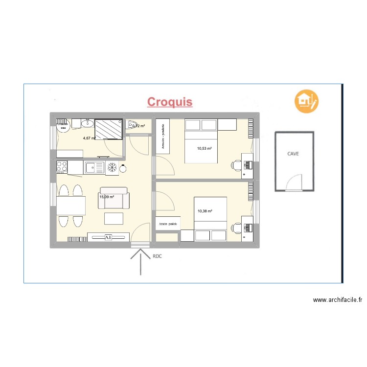 Appartement Asnieres. Plan de 5 pièces et 41 m2