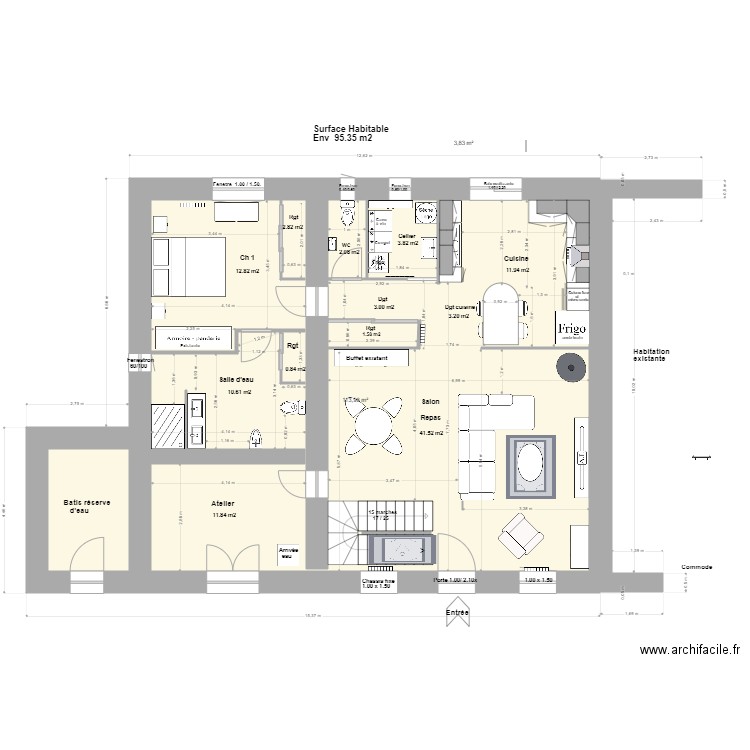 Loft Agrandissement R de C+1m Inversion TV**. Plan de 2 pièces et 118 m2