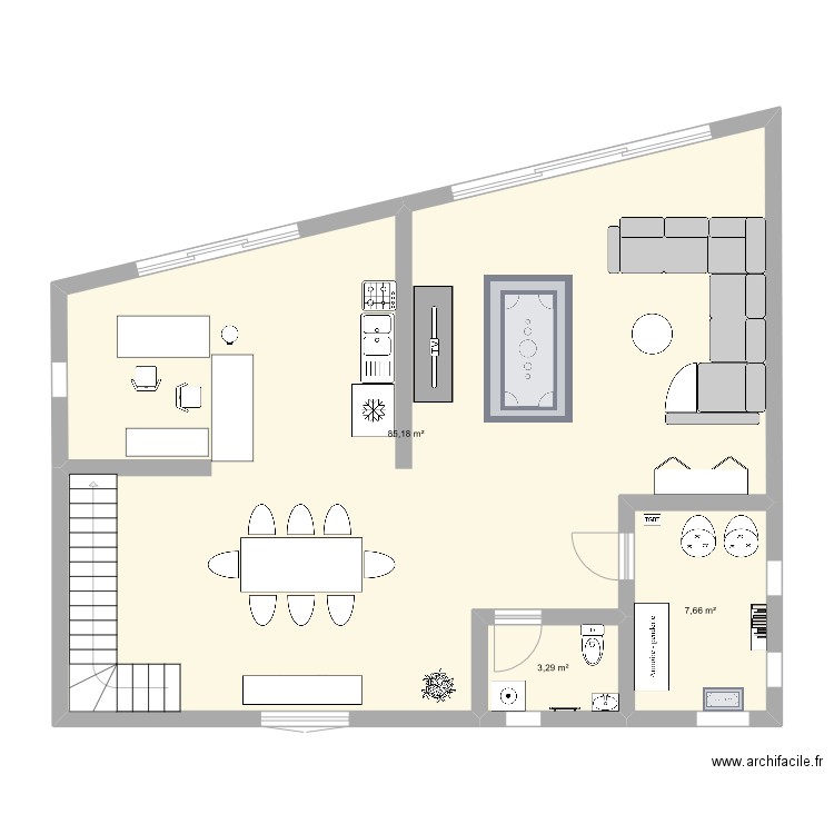 1er. Plan de 3 pièces et 96 m2