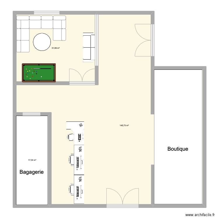 reception . Plan de 3 pièces et 190 m2