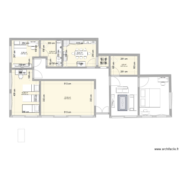 plan de Fayçal. Plan de 7 pièces et 53 m2