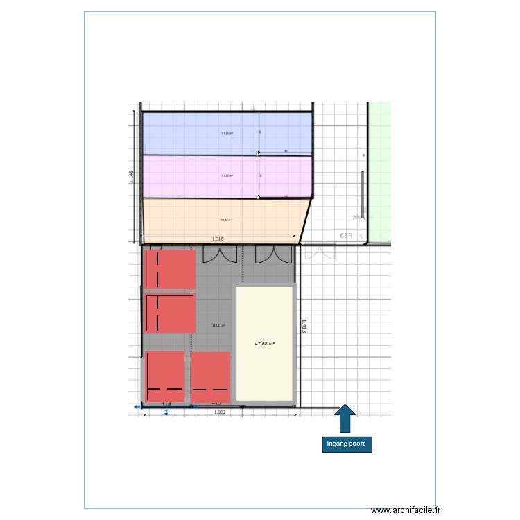 gand. Plan de 1 pièce et 48 m2