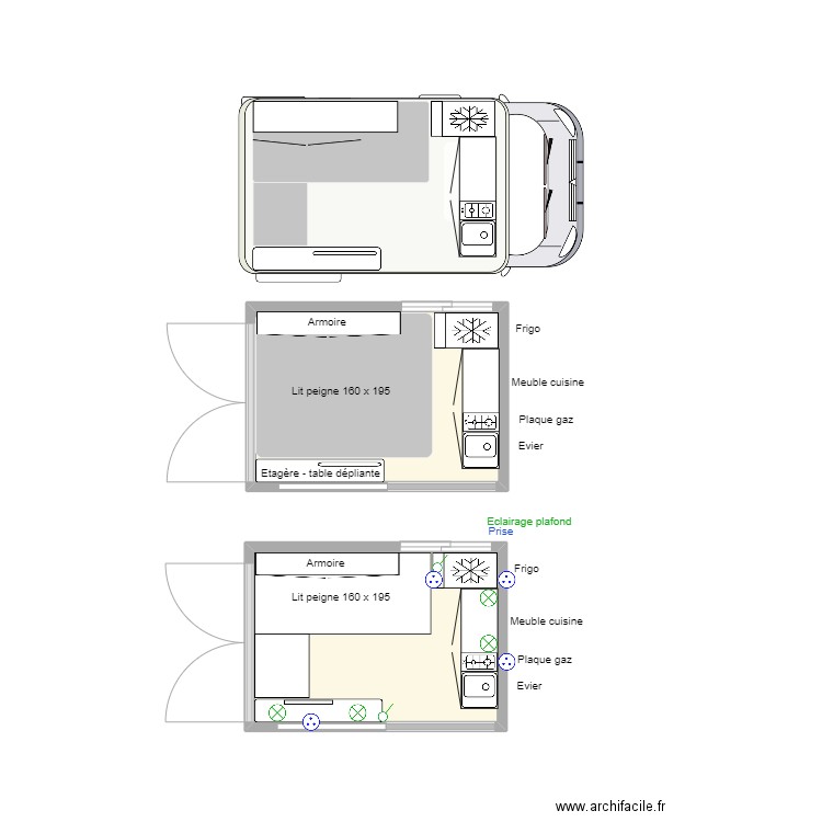 Fiat ducato . Plan de 2 pièces et 10 m2