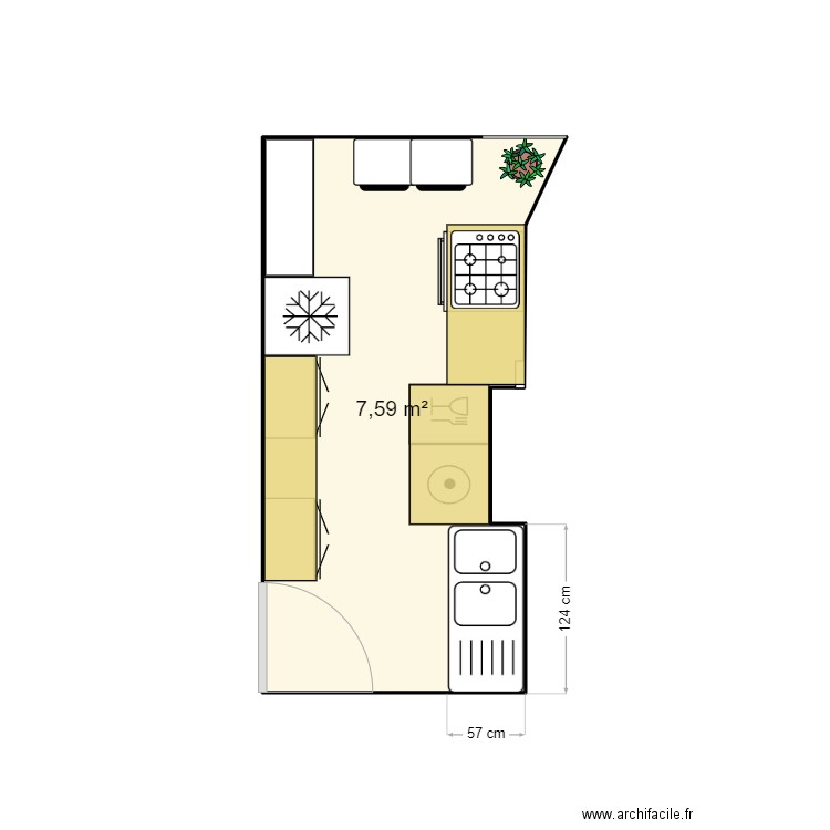 Cuisine. Plan de 1 pièce et 8 m2