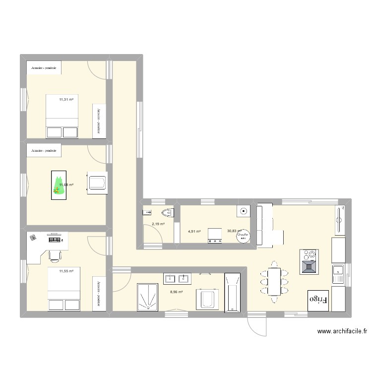 plan maison 2. Plan de 7 pièces et 81 m2