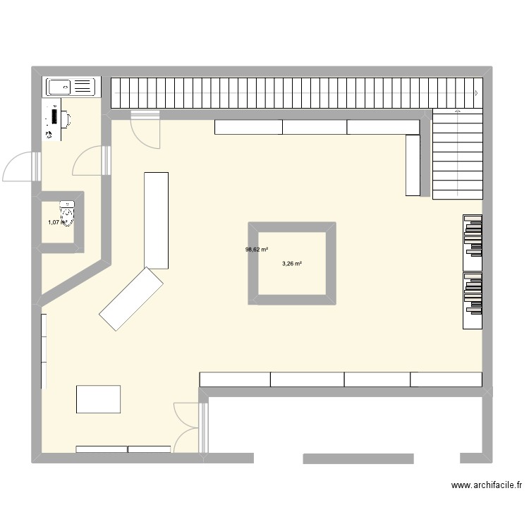 plan magasin. Plan de 3 pièces et 108 m2