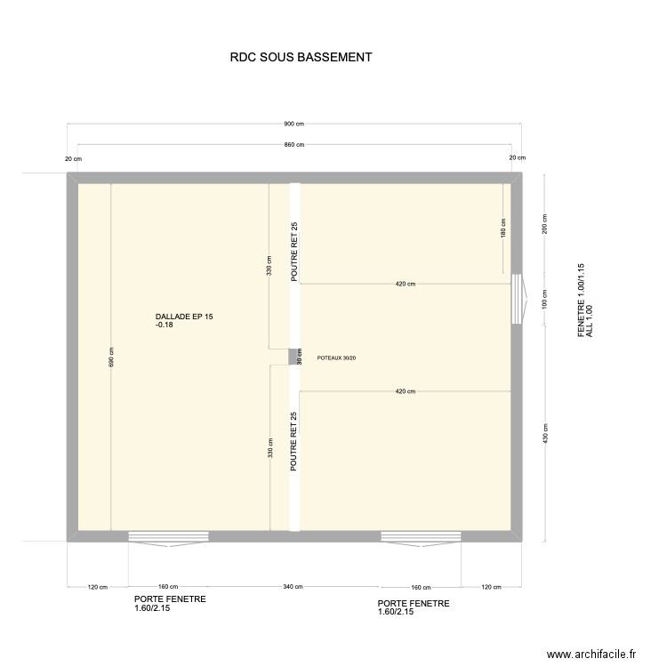 RDC COTE OUVERTURE . Plan de 1 pièce et 59 m2