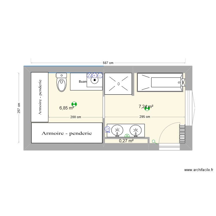 sdb paradis V10. Plan de 3 pièces et 14 m2