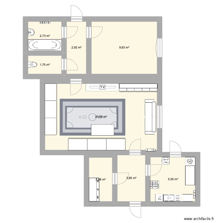 sss. Plan de 8 pièces et 50 m2