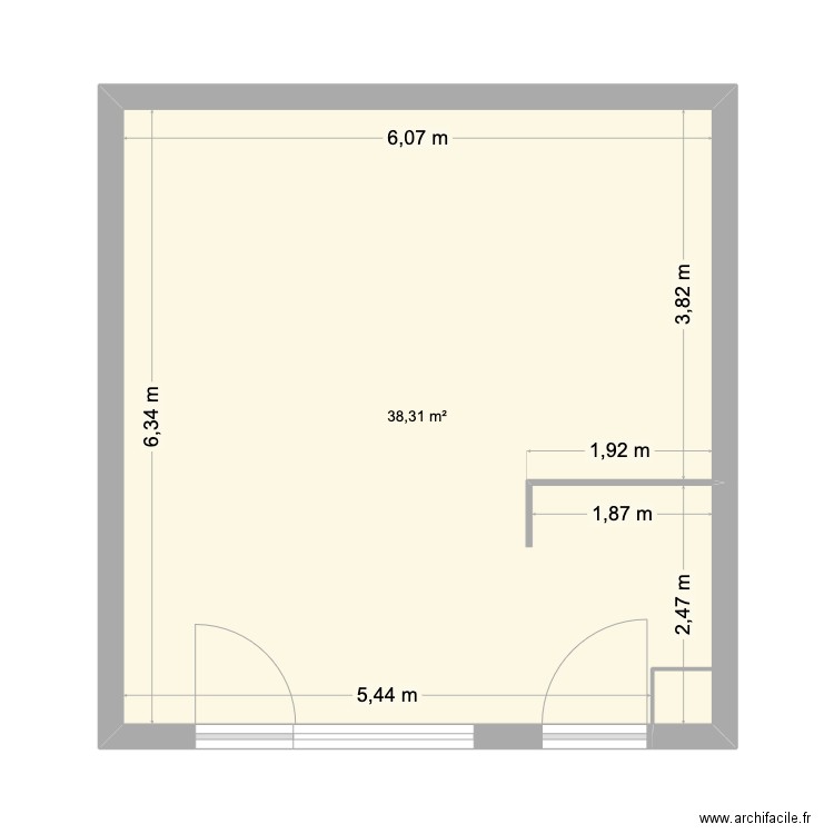 MMHV RDC. Plan de 1 pièce et 38 m2