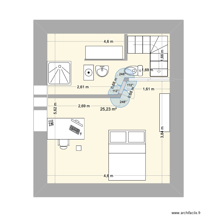 Boulangerie étage. Plan de 1 pièce et 25 m2