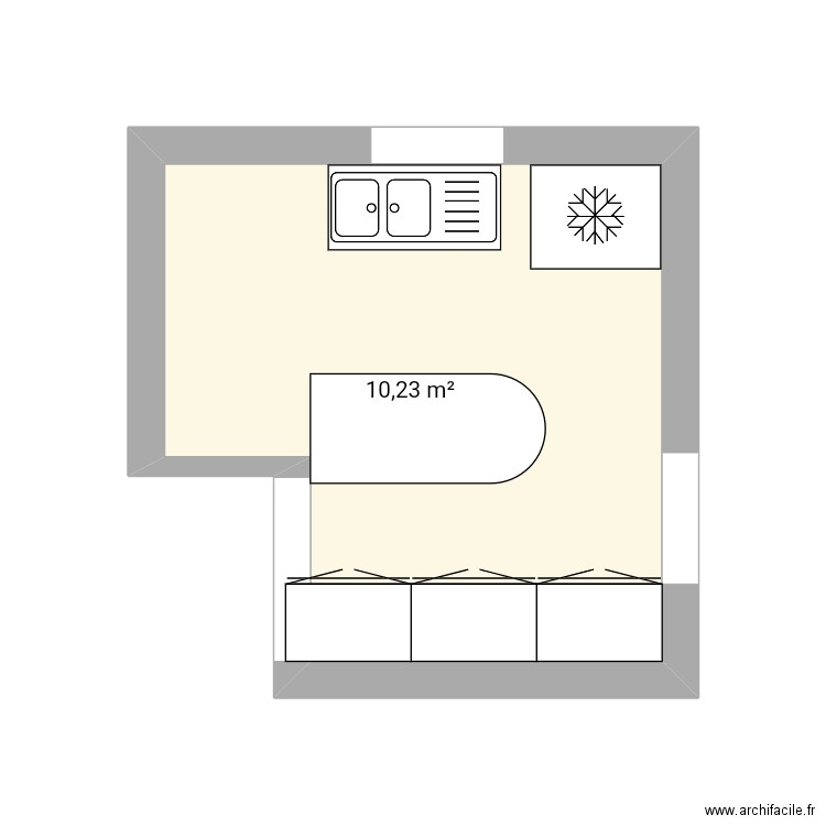 Cuisine. Plan de 1 pièce et 10 m2