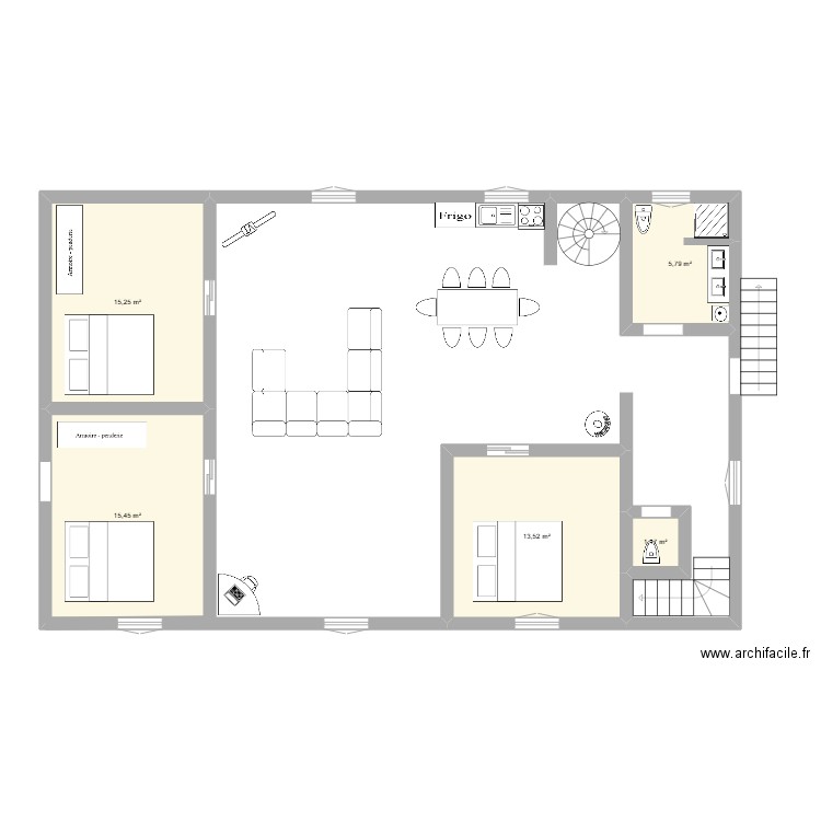 étage les monts. Plan de 5 pièces et 51 m2