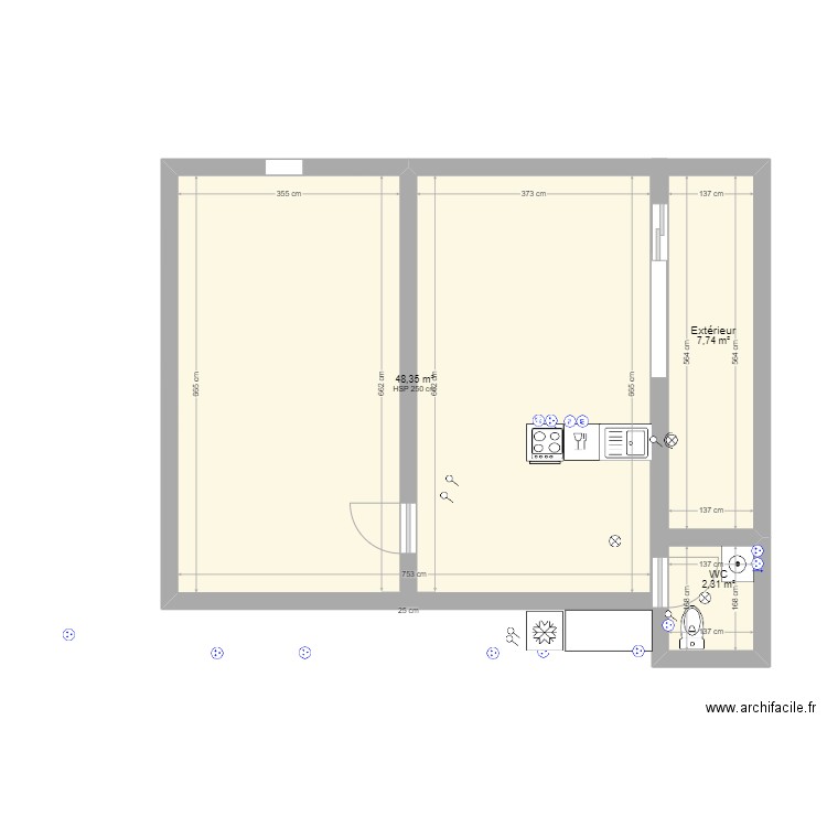 La Benauderie. Plan de 3 pièces et 58 m2