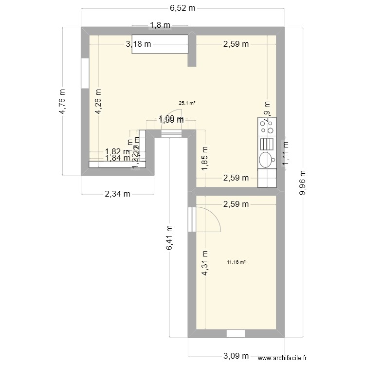 Emmaus. Plan de 2 pièces et 36 m2