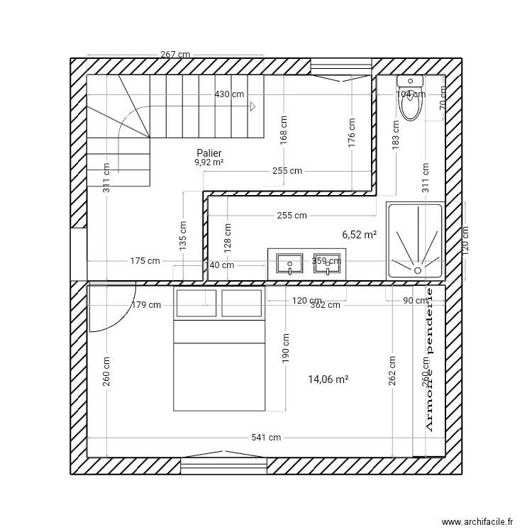 1° étage Montseron . Plan de 3 pièces et 31 m2