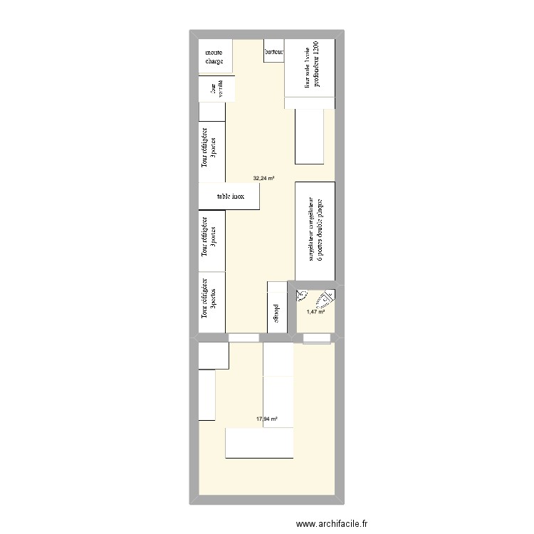 boulangerie. Plan de 3 pièces et 52 m2