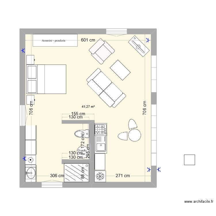 plan 2. Plan de 1 pièce et 41 m2