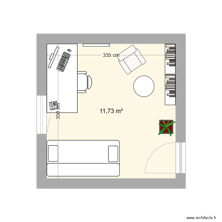 bureau. Plan de 1 pièce et 12 m2