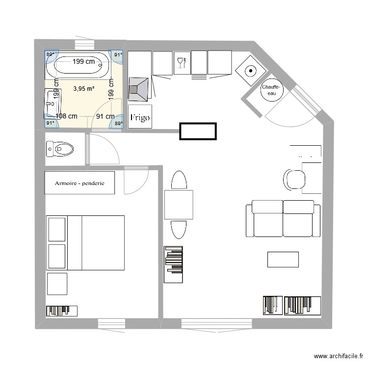 clos du mail2. Plan de 1 pièce et 4 m2