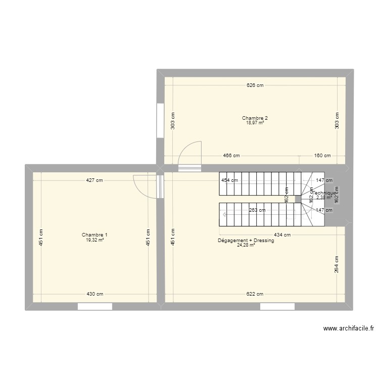 1er etage. Plan de 4 pièces et 65 m2