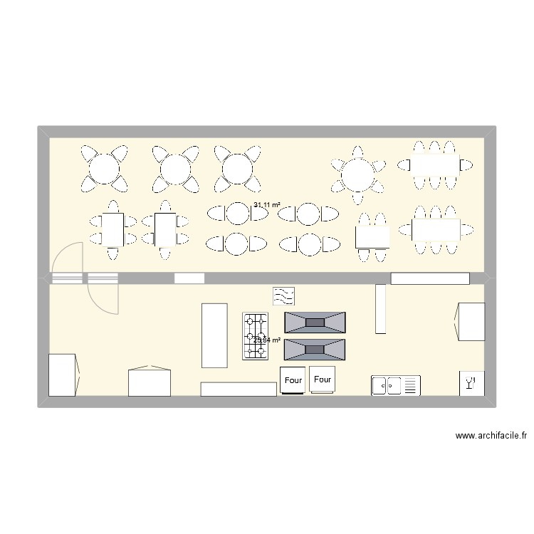 PLAN RESTAURANT. Plan de 2 pièces et 57 m2