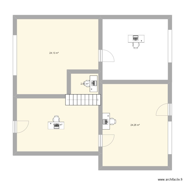 etage . Plan de 4 pièces et 71 m2