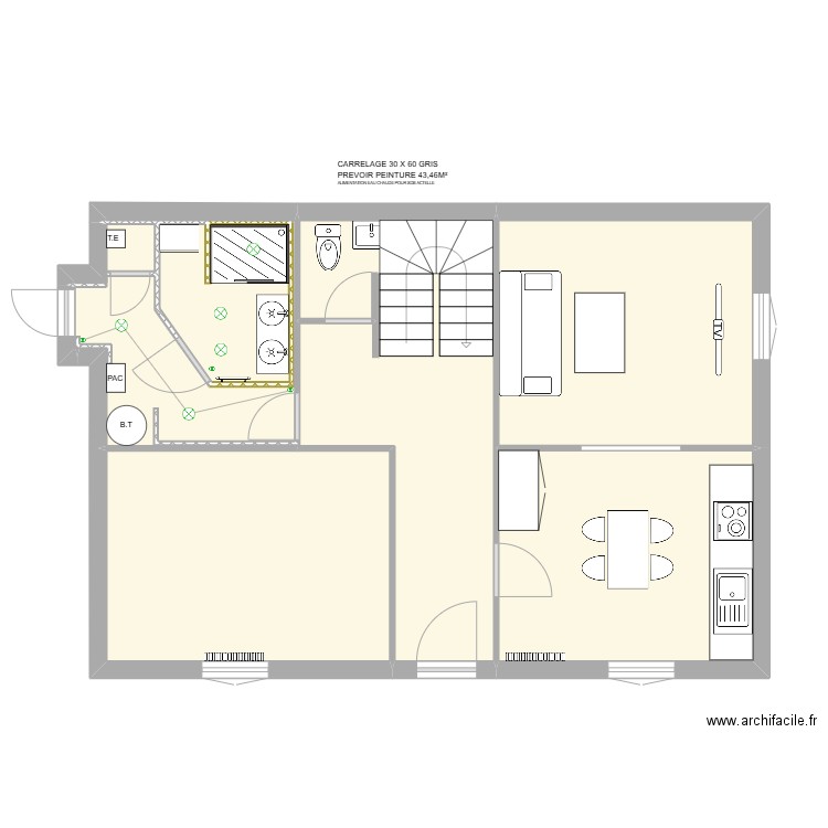 Denis FLEJO SDB SALON. Plan de 5 pièces et 62 m2