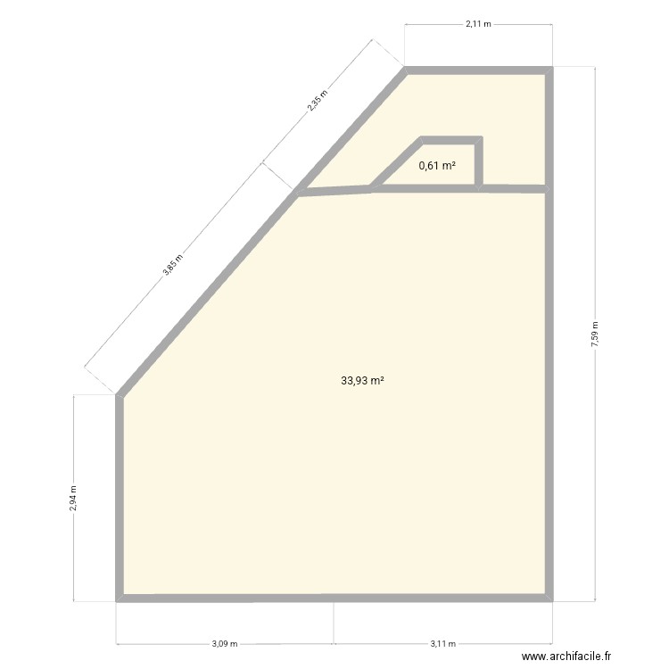 Escalier . Plan de 2 pièces et 35 m2