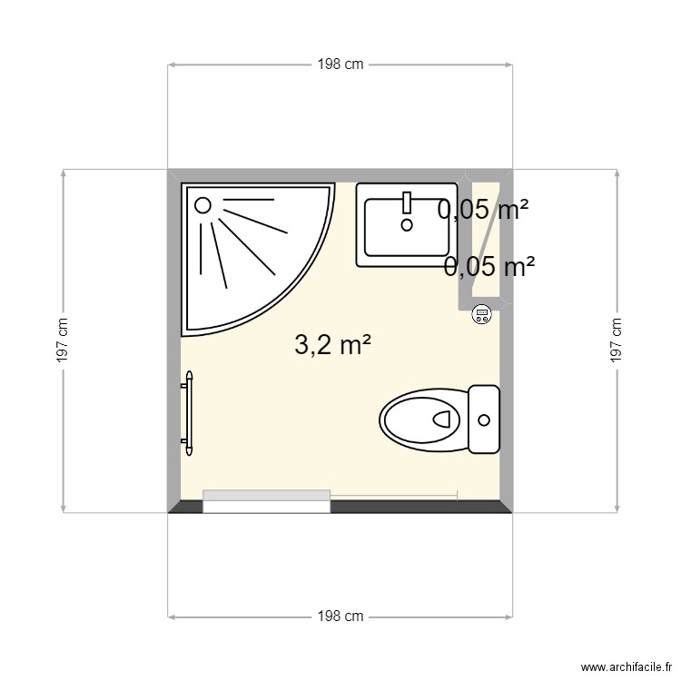 SALLE DE DOUCHE PARET. Plan de 3 pièces et 3 m2