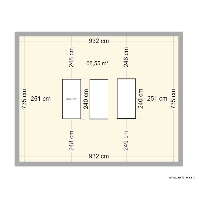 CLIVET. Plan de 1 pièce et 69 m2