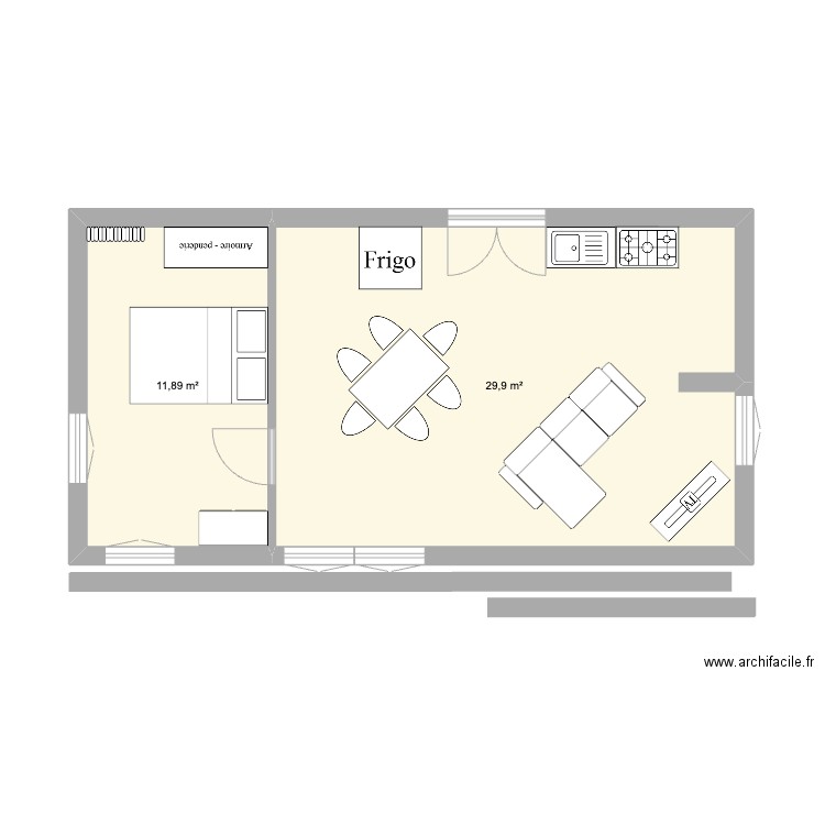 Plan 1. Plan de 2 pièces et 42 m2