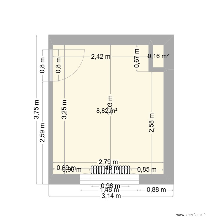 SMA. Plan de 2 pièces et 9 m2