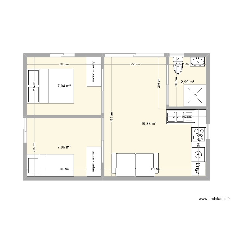 Appartement . Plan de 4 pièces et 33 m2