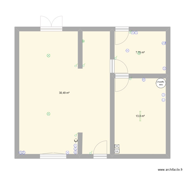 Corbie 15. Plan de 3 pièces et 60 m2