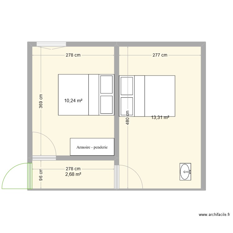 TERRASSE1. Plan de 3 pièces et 26 m2