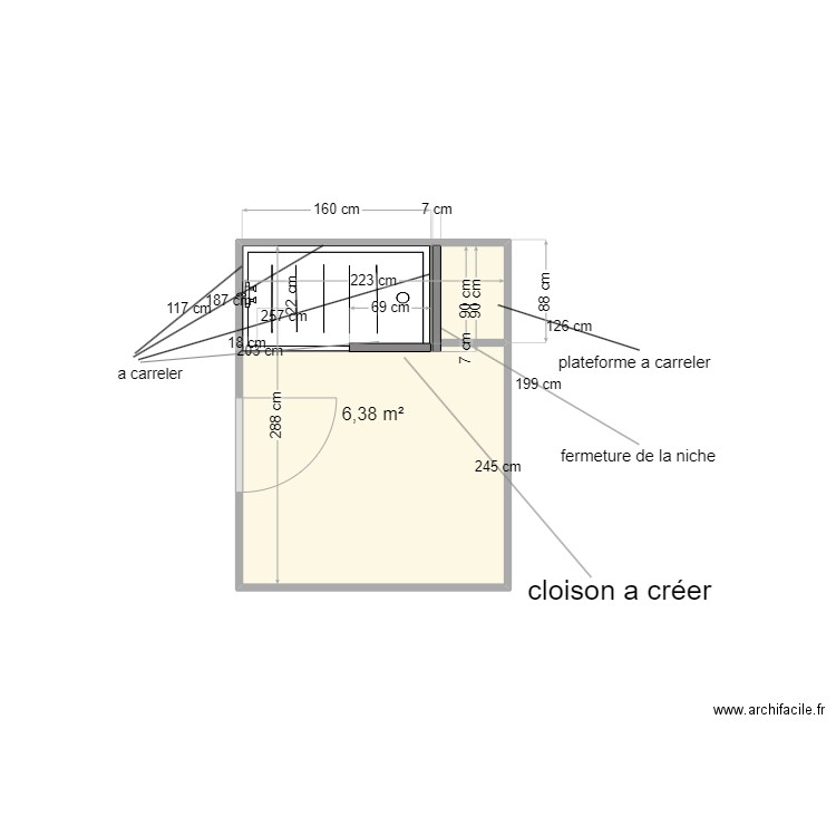 desmoulins. Plan de 1 pièce et 6 m2