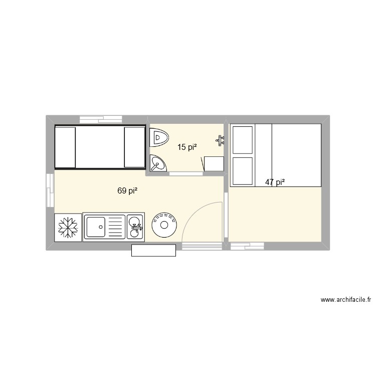 mini. Plan de 3 pièces et 12 m2