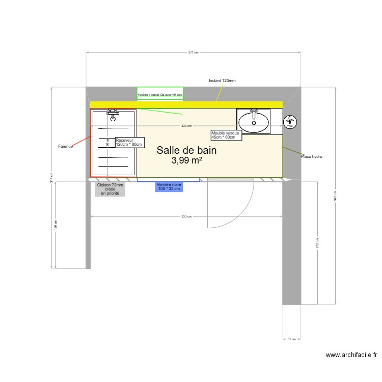 SDB PROJET MAGNANO. Plan de 1 pièce et 4 m2