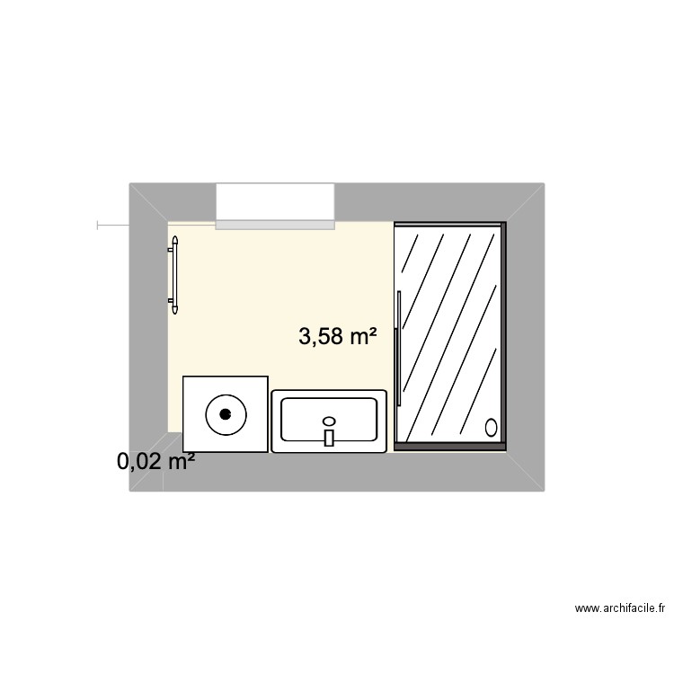 SDB. Plan de 2 pièces et 4 m2