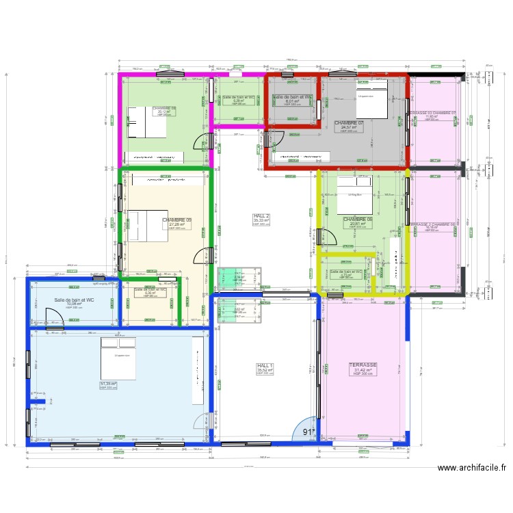 MARS. Plan de 36 pièces et 598 m2