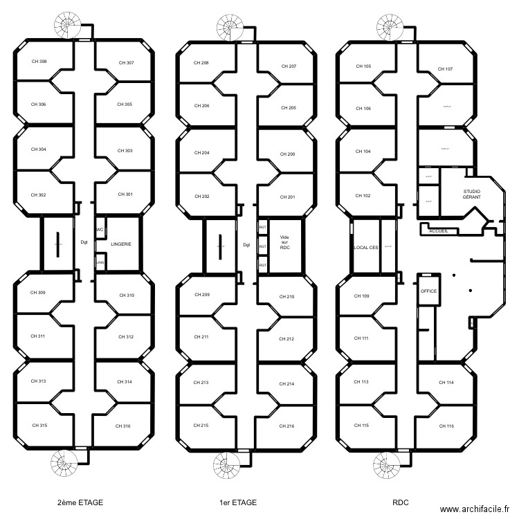 HOTEL IBIS DUNKERQUE 2ème. Plan de 71 pièces et 883 m2