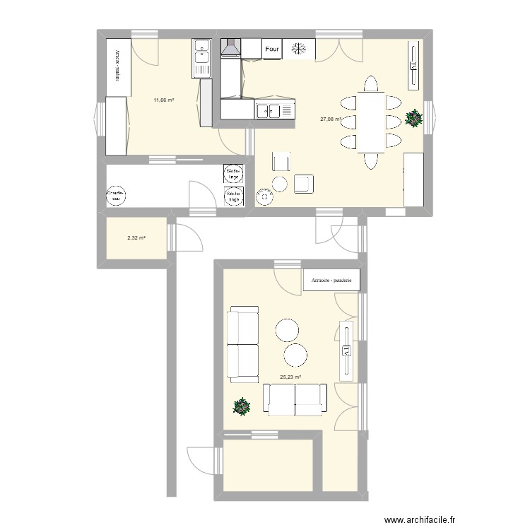 maison. Plan de 4 pièces et 66 m2