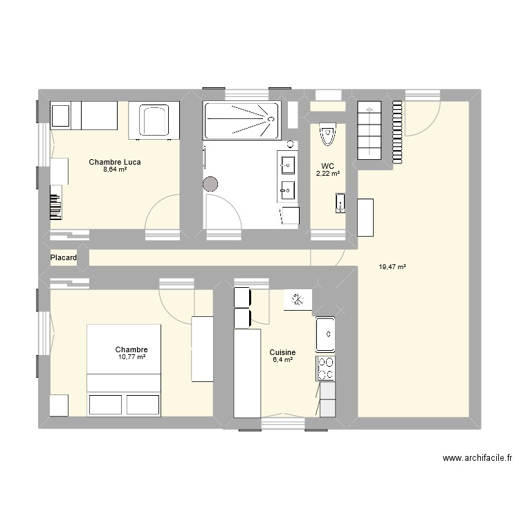 Maoson. Plan de 8 pièces et 49 m2