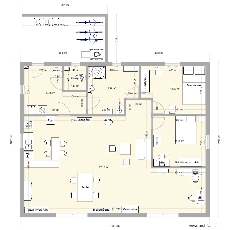 Maison plein pied. Plan de 6 pièces et 115 m2